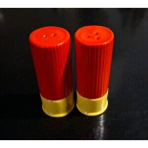 Vintage Shotgun Shell Salt & Pepper Shaker Set Red Yellow